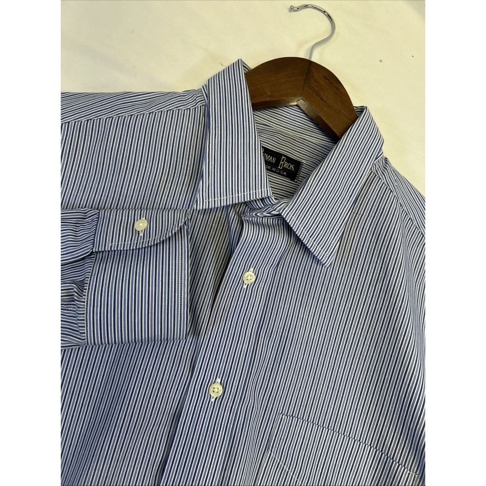 Gitman Bros Shirt‎ Mens 17x35 White Blue Plaid Long Sleeve Dress Made in USA